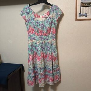 EShakti Dress Sz Custom 10, Flower dress, has smocking at waist, pockets.